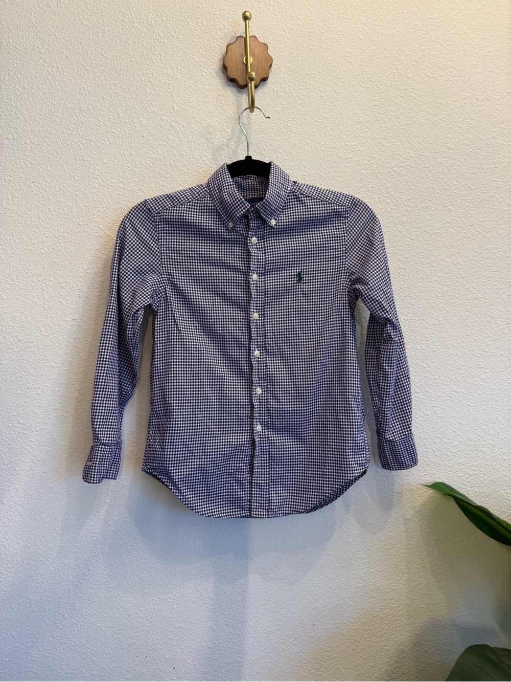 Ralph Lauren Purple and White Gingham Button-Down Shirt - Kids Size 8